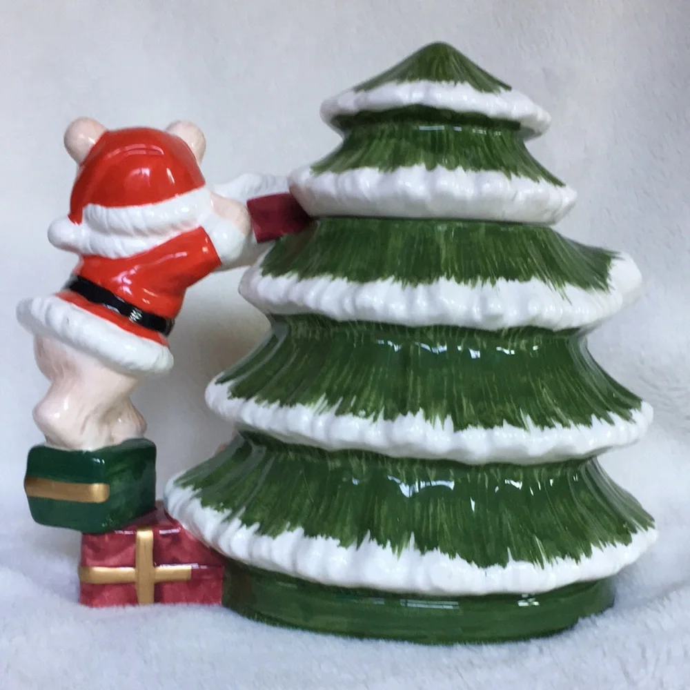 World Bazaar Cute Teddy Bear in Santa Suit Christmas Tree teapot hand painted